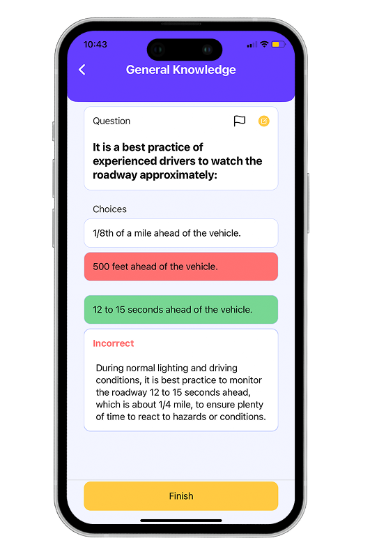 CDL Answers App showing a practice test question